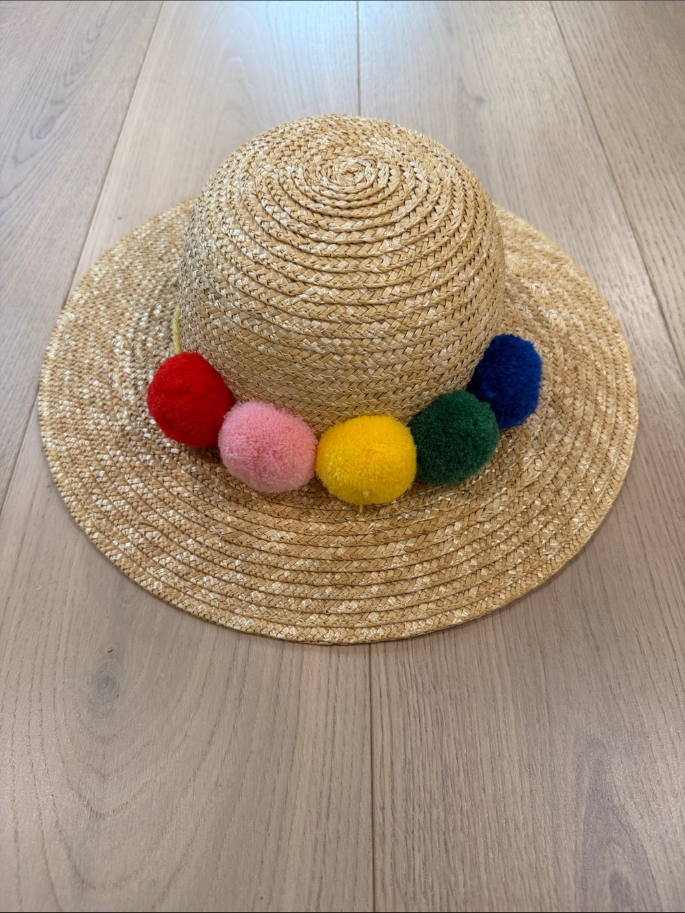 Hanna Andersson Kids Straw Sun Hat with Colorful Pom-Poms - Natural